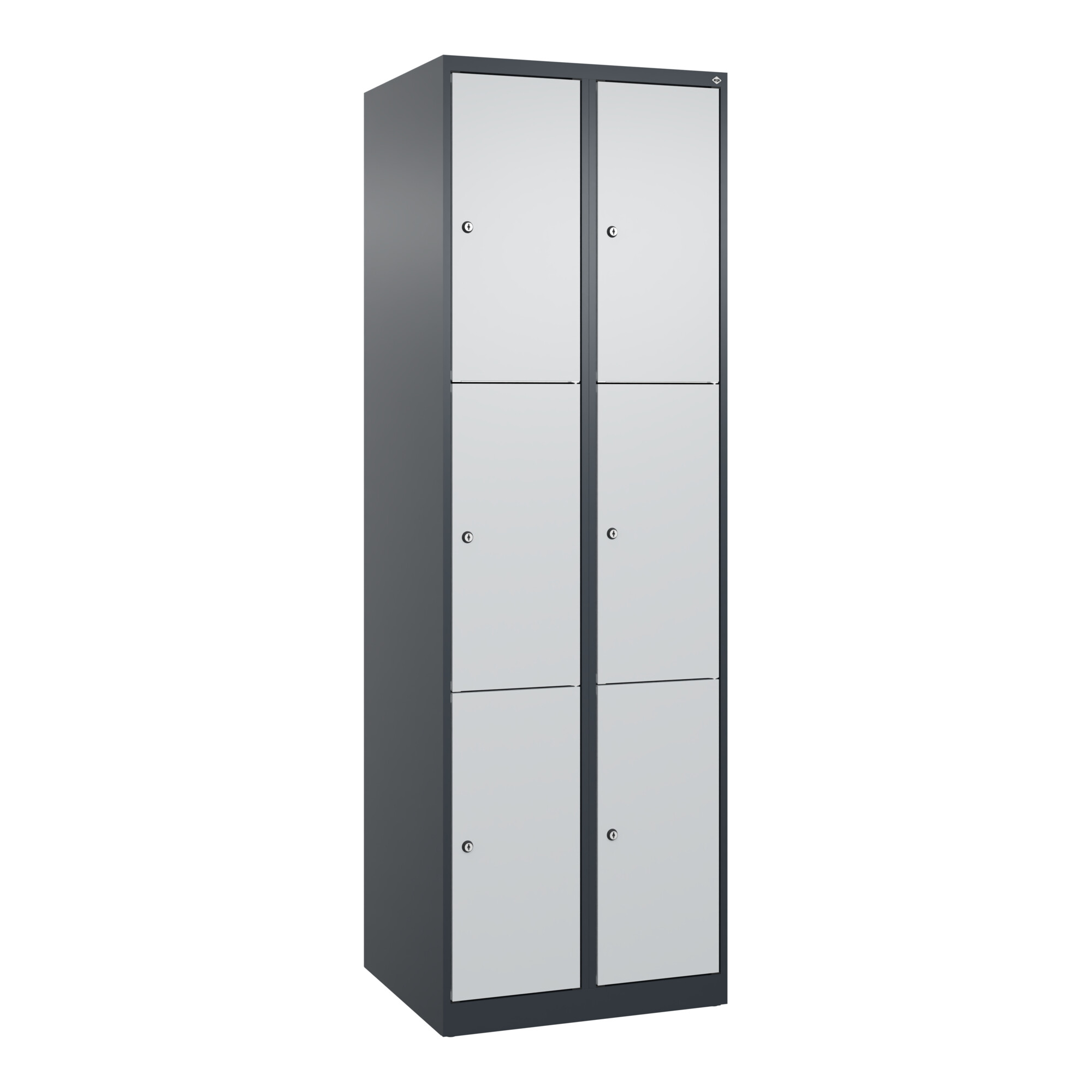 C+P Schließfachschrank Classic PLUS, 2 Abteile, 1850x600x500mm, 7016/7035 Innenhöhe Gefach oben (oberes 599 mm Front RAL 7035 Lichtgrau ; C + P Möbels