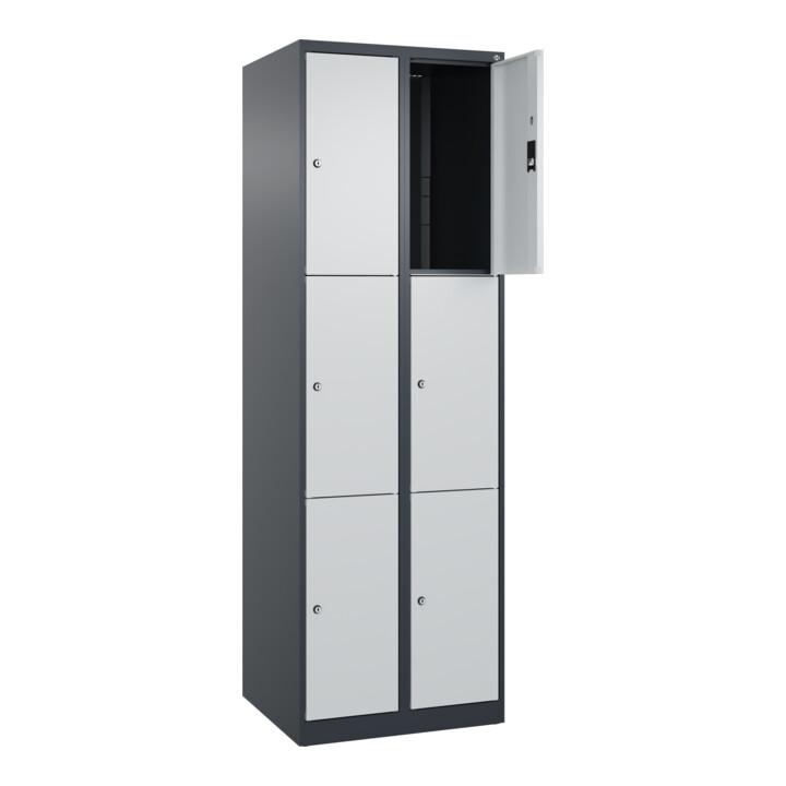 C+P Schließfachschrank Classic PLUS, 2 Abteile, 1850x600x500mm, 7016/7035 Innenhöhe Gefach oben (oberes 599 mm Front RAL 7035 Lichtgrau