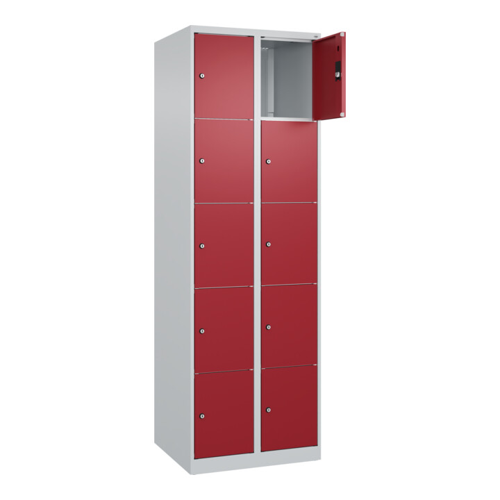 C+P Schließfachschrank Classic PLUS, 2 Abteile, 1850x600x500mm, 7035/3003 Innenhöhe Gefach oben (oberes 365 mm Front RAL 3003 Rubinrot
