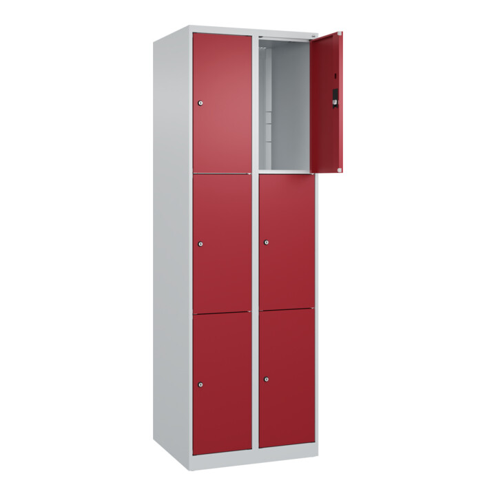 C+P Schließfachschrank Classic PLUS, 2 Abteile, 1850x600x500mm, 7035/3003 Innenhöhe Gefach oben (oberes 599 mm Front RAL 3003 Rubinrot