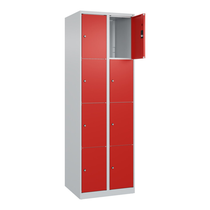 C+P Schließfachschrank Classic PLUS, 2 Abteile, 1850x600x500mm, 7035/3020 Innenhöhe Gefach oben (oberes 453 mm Front RAL 3020 Verkehrsrot