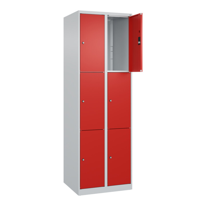 C+P Schließfachschrank Classic PLUS, 2 Abteile, 1850x600x500mm, 7035/3020 Innenhöhe Gefach oben (oberes 599 mm Front RAL 3020 Verkehrsrot