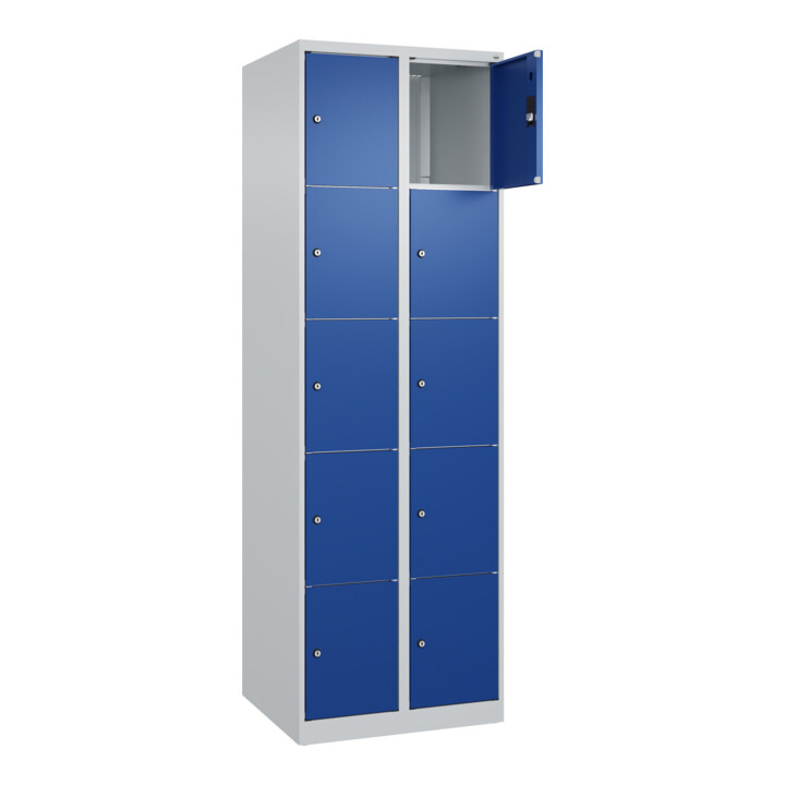 C+P Schließfachschrank Classic PLUS, 2 Abteile, 1850x600x500mm, 7035/5010 Innenhöhe Gefach oben (oberes 365 mm Front RAL 5010 Enzianblau