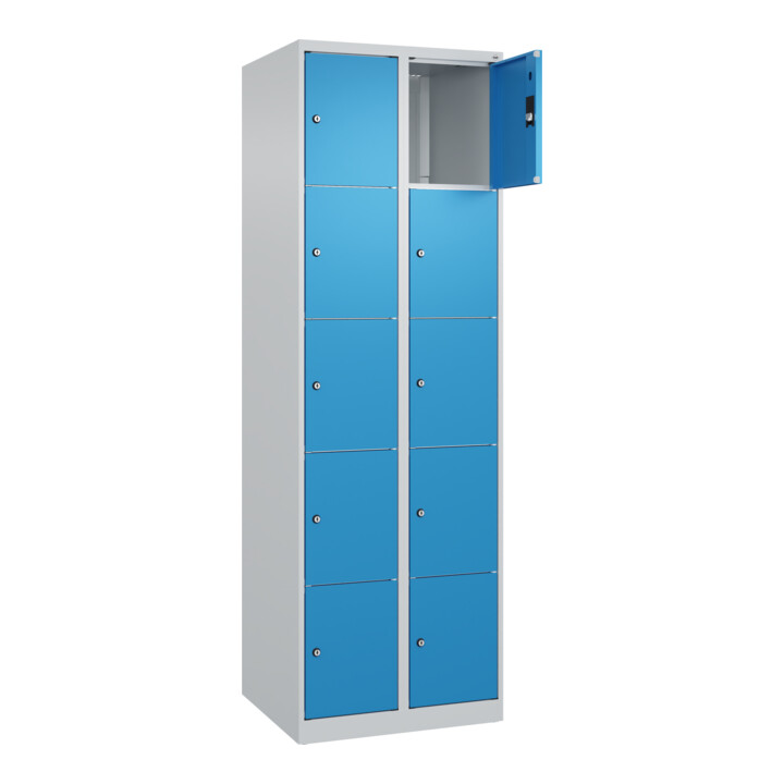 C+P Schließfachschrank Classic PLUS, 2 Abteile, 1850x600x500mm, 7035/5012 Innenhöhe Gefach oben (oberes 365 mm Front RAL 5012 Lichtblau