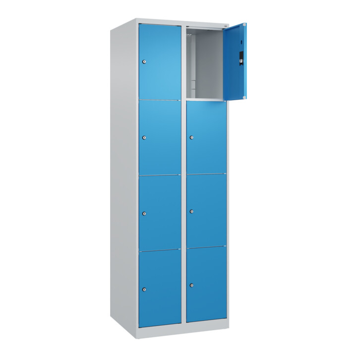 C+P Schließfachschrank Classic PLUS, 2 Abteile, 1850x600x500mm, 7035/5012 Innenhöhe Gefach oben (oberes 453 mm Front RAL 5012 Lichtblau