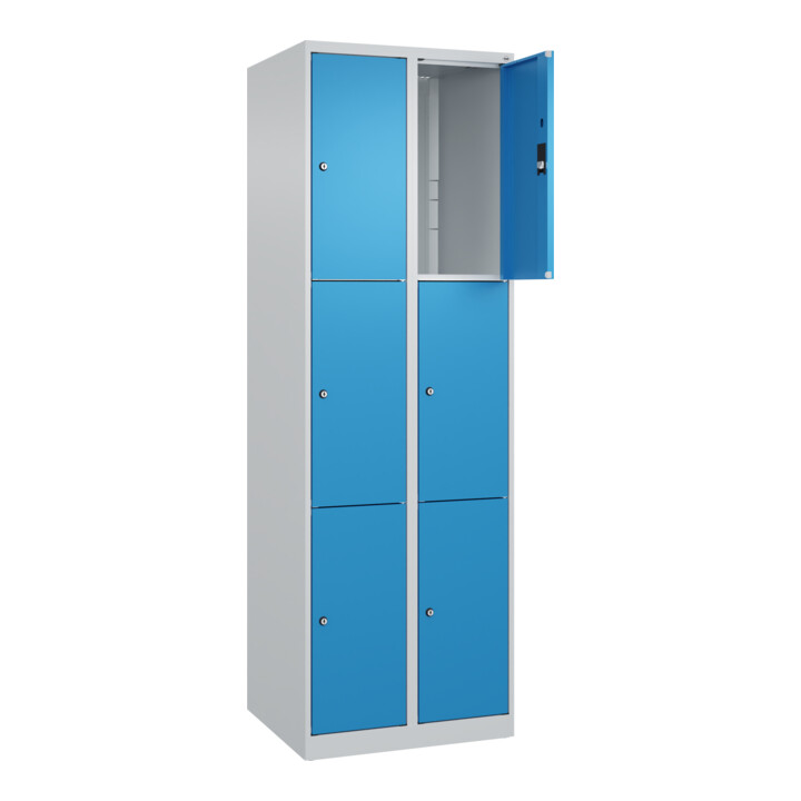 C+P Schließfachschrank Classic PLUS, 2 Abteile, 1850x600x500mm, 7035/5012 Innenhöhe Gefach oben (oberes 599 mm Front RAL 5012 Lichtblau
