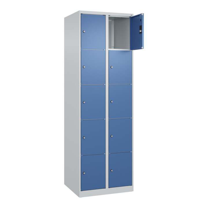 C+P Schließfachschrank Classic PLUS, 2 Abteile, 1850x600x500mm, 7035/5023 Innenhöhe Gefach oben (oberes 365 mm Front RAL 5023 Fernblau