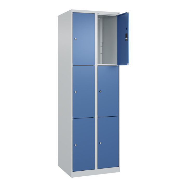 C+P Schließfachschrank Classic PLUS, 2 Abteile, 1850x600x500mm, 7035/5023 Innenhöhe Gefach oben (oberes 599 mm Front RAL 5023 Fernblau