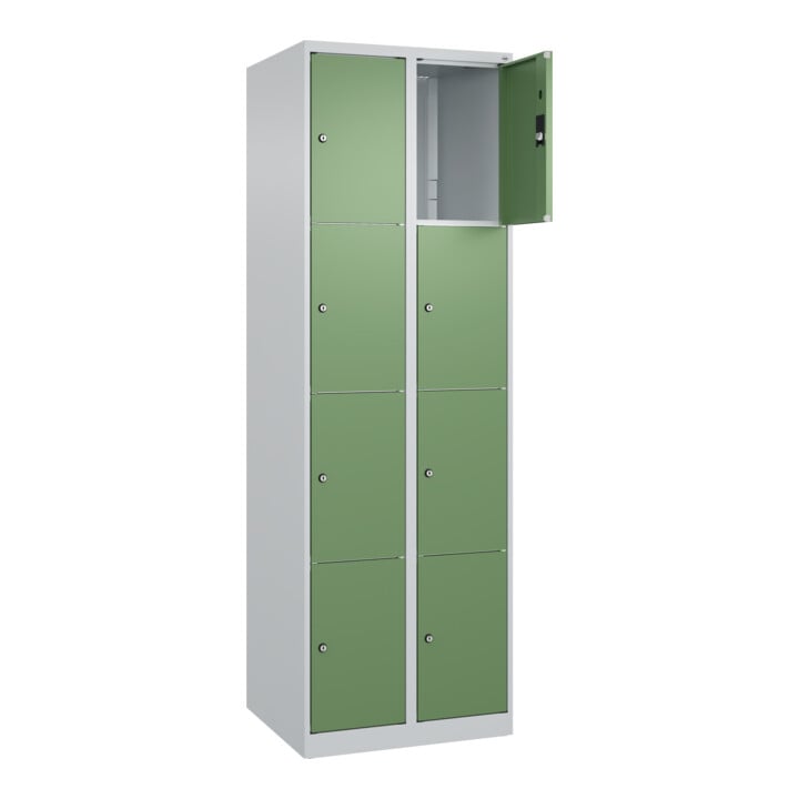 C+P Schließfachschrank Classic PLUS, 2 Abteile, 1850x600x500mm, 7035/6011 Innenhöhe Gefach oben (oberes 453 mm Front RAL 6011 Resedagrün