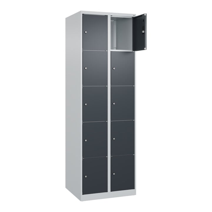 C+P Schließfachschrank Classic PLUS, 2 Abteile, 1850x600x500mm, 7035/7016 Innenhöhe Gefach oben (oberes 365 mm Front RAL 7016 Anthrazitgrau