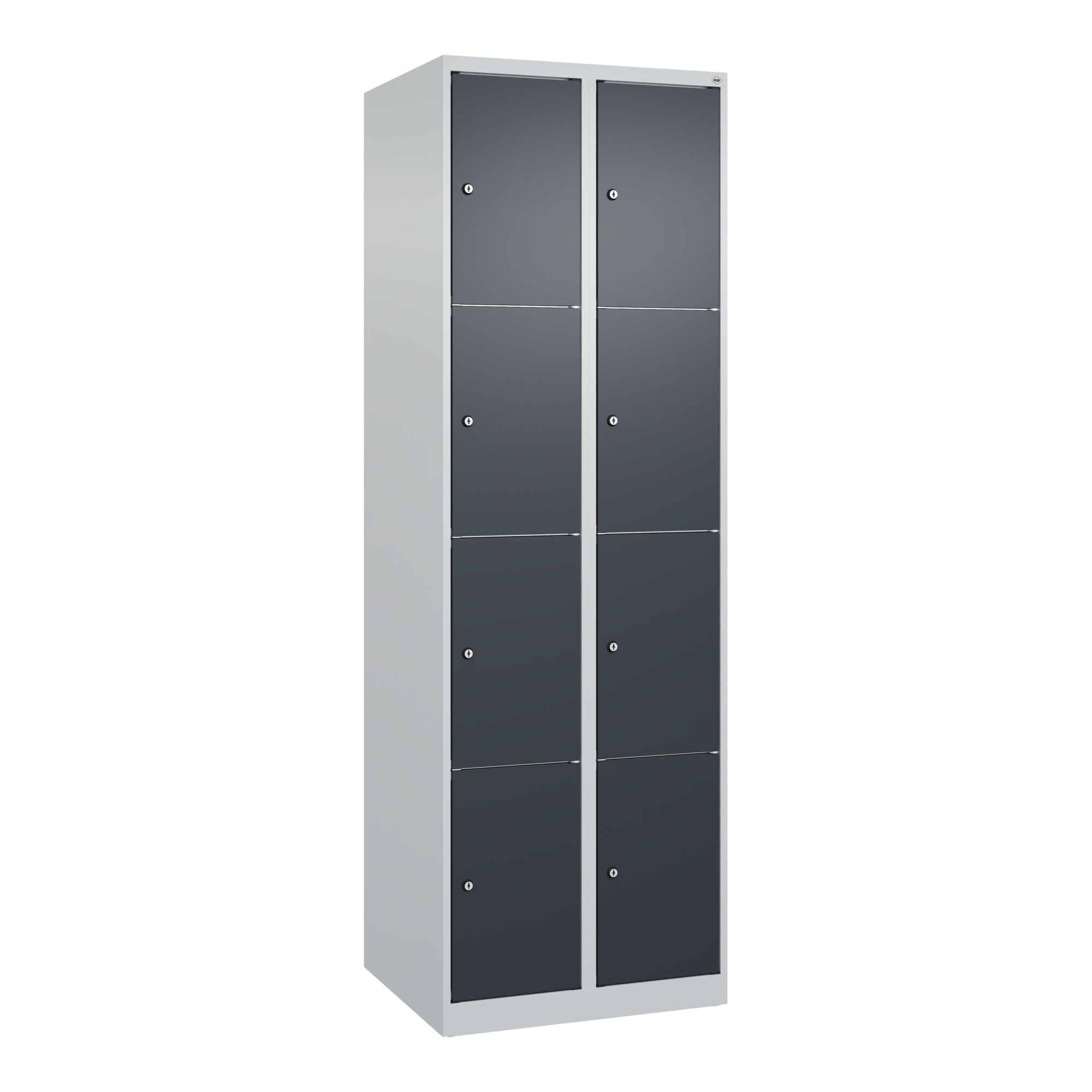 C+P Schließfachschrank Classic PLUS, 2 Abteile, 1850x600x500mm, 7035/7016 Innenhöhe Gefach oben (oberes 453 mm Front RAL 7016 Anthrazitgrau ; C + P Mö
