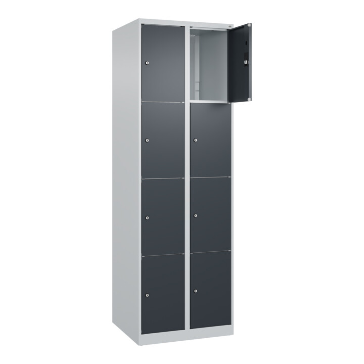 C+P Schließfachschrank Classic PLUS, 2 Abteile, 1850x600x500mm, 7035/7016 Innenhöhe Gefach oben (oberes 453 mm Front RAL 7016 Anthrazitgrau