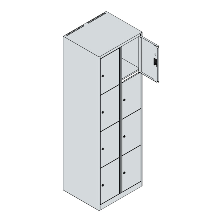 C+P Schließfachschrank Classic PLUS, 2 Abteile, 1850x600x500mm, 7035/7016 Innenhöhe Gefach oben (oberes 453 mm Front RAL 7016 Anthrazitgrau