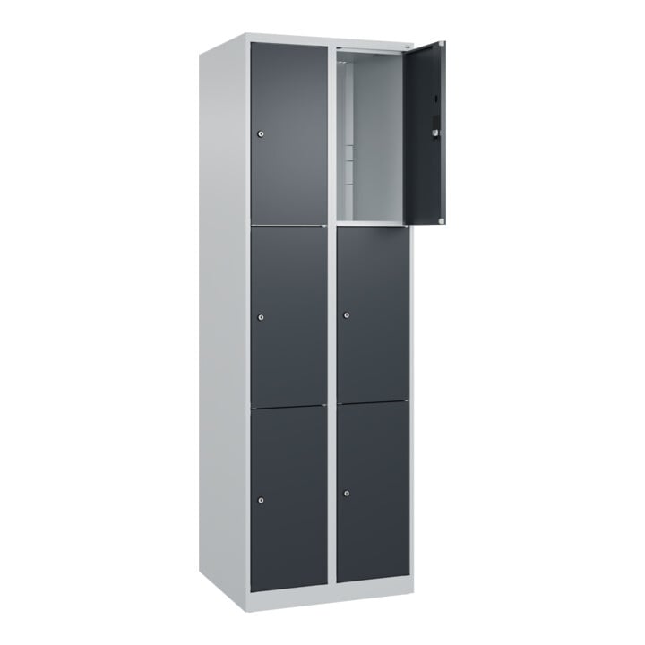 C+P Schließfachschrank Classic PLUS, 2 Abteile, 1850x600x500mm, 7035/7016 Innenhöhe Gefach oben (oberes 599 mm Front RAL 7016 Anthrazitgrau