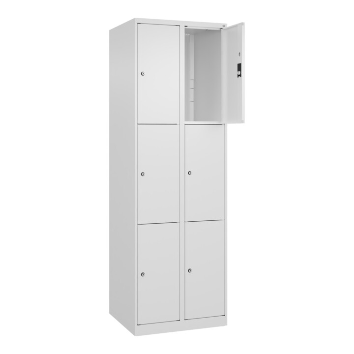 C+P Schließfachschrank Classic PLUS, 2 Abteile, 1850x600x500mm, 9016/9016 Innenhöhe Gefach oben (oberes 599 mm Front RAL 9016 Verkehrsweiß