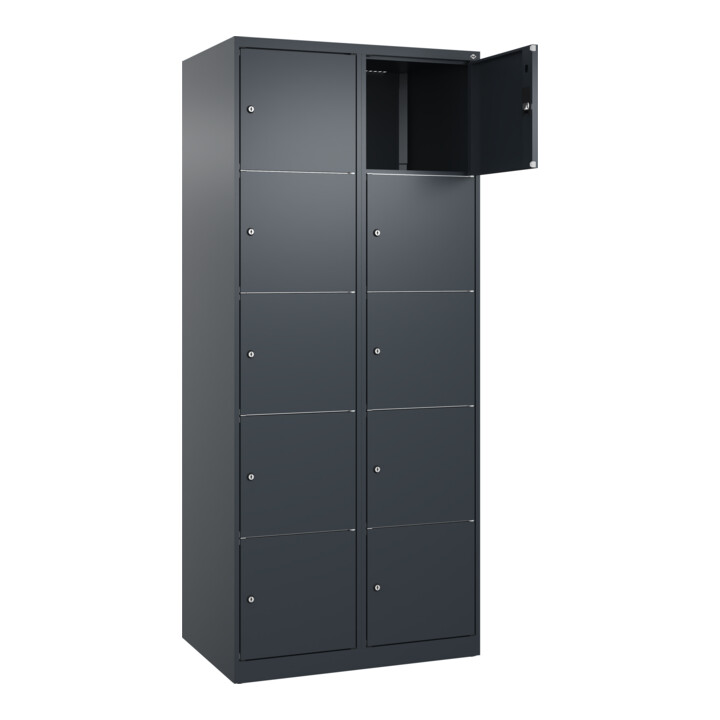 C+P Schließfachschrank Classic PLUS, 2 Abteile, 1850x800x500mm, 7016/7016 Innenhöhe Gefach oben (oberes 365 mm Front RAL 7016 Anthrazitgrau
