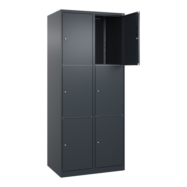 C+P Schließfachschrank Classic PLUS, 2 Abteile, 1850x800x500mm, 7016/7016 Innenhöhe Gefach oben (oberes 599 mm Front RAL 7016 Anthrazitgrau
