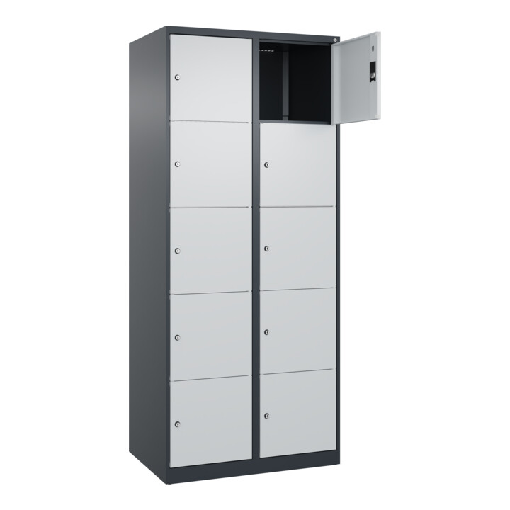 C+P Schließfachschrank Classic PLUS, 2 Abteile, 1850x800x500mm, 7016/7035 Innenhöhe Gefach oben (oberes 365 mm Front RAL 7035 Lichtgrau