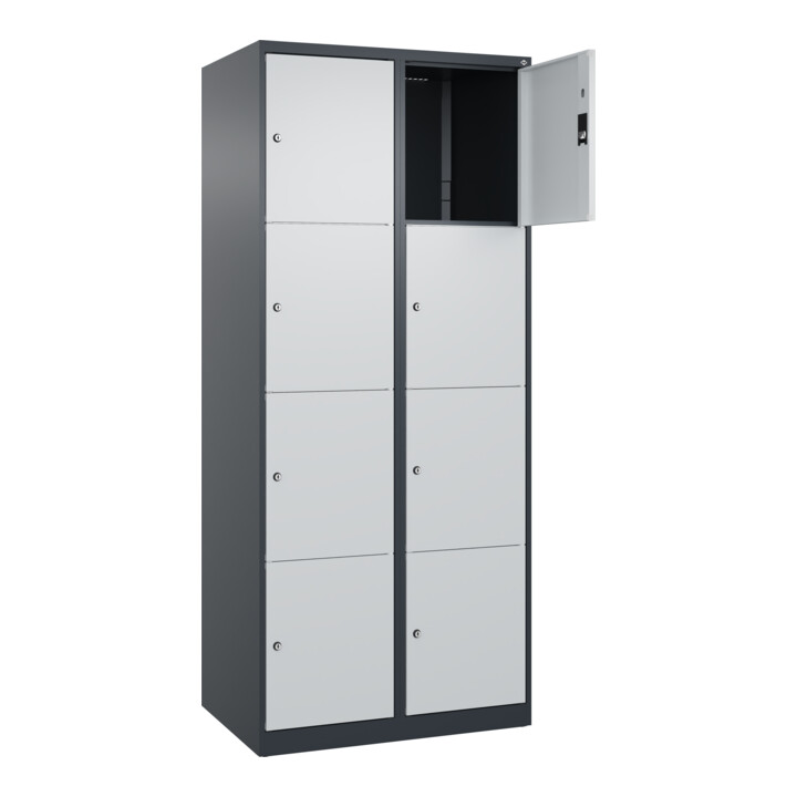 C+P Schließfachschrank Classic PLUS, 2 Abteile, 1850x800x500mm, 7016/7035 Innenhöhe Gefach oben (oberes 453 mm Front RAL 7035 Lichtgrau