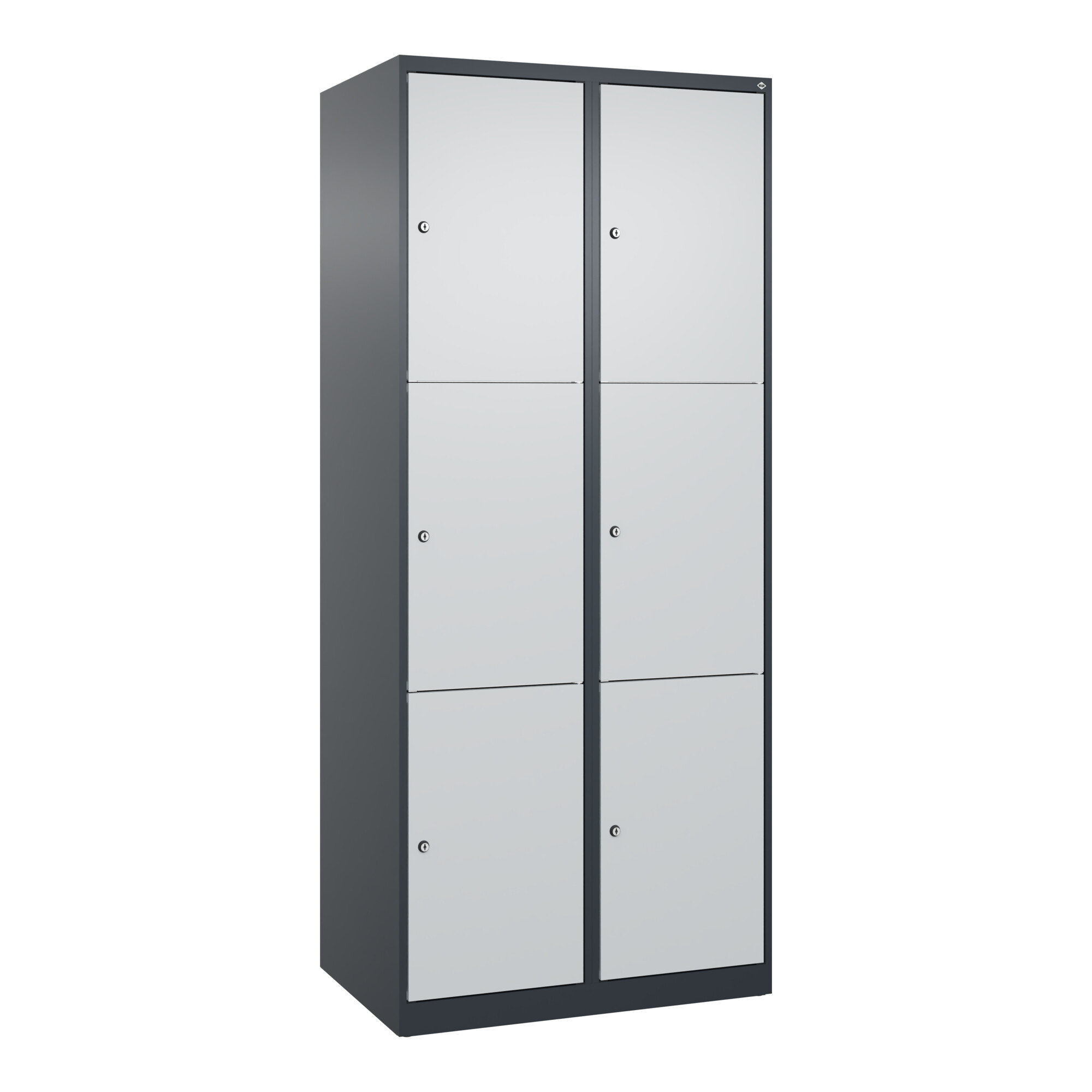 C+P Schließfachschrank Classic PLUS, 2 Abteile, 1850x800x500mm, 7016/7035 Innenhöhe Gefach oben (oberes 599 mm Front RAL 7035 Lichtgrau ; C + P Möbels