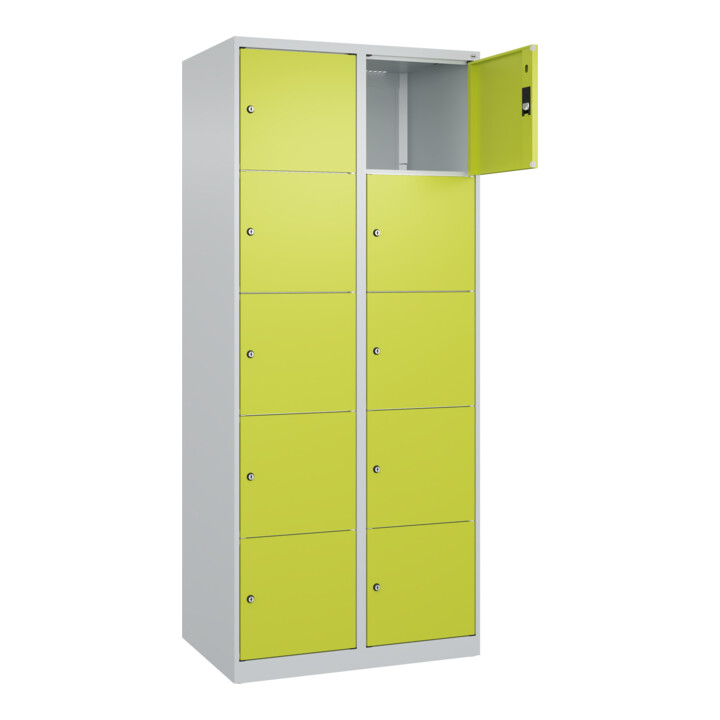 C+P Schließfachschrank Classic PLUS, 2 Abteile, 1850x800x500mm, 7035/0024 Innenhöhe Gefach oben (oberes 365 mm Front 1108060 RDS Viridingrün