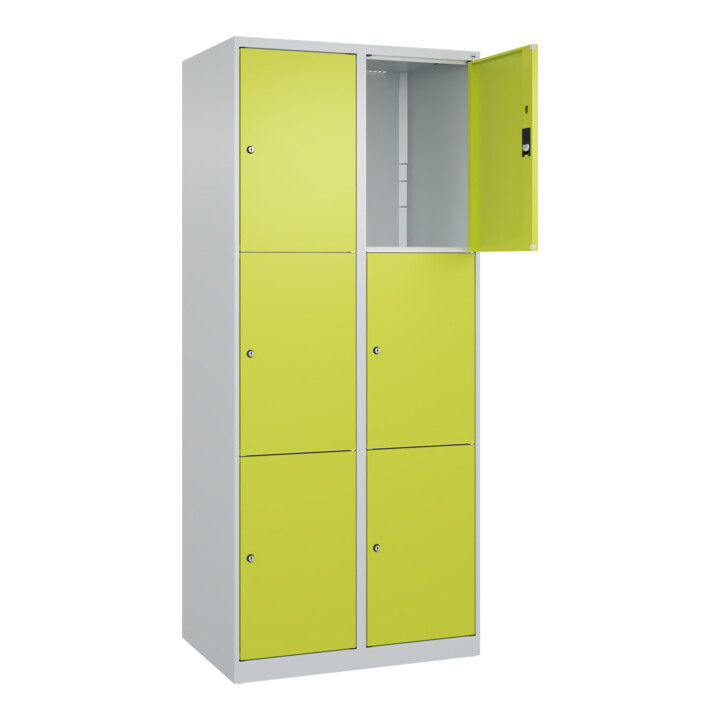 C+P Schließfachschrank Classic PLUS, 2 Abteile, 1850x800x500mm, 7035/0024 Innenhöhe Gefach oben (oberes 599 mm Front 1108060 RDS Viridingrün
