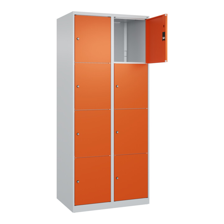 C+P Schließfachschrank Classic PLUS, 2 Abteile, 1850x800x500mm, 7035/2004 Innenhöhe Gefach oben (oberes 453 mm Front RAL 2004 Reinorange