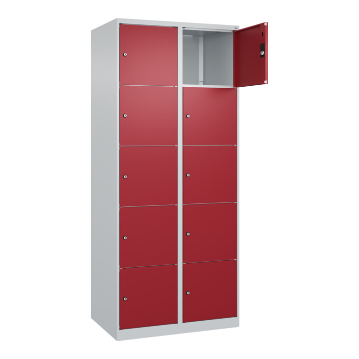 C+P Schließfachschrank Classic PLUS, 2 Abteile, 1850x800x500mm, 7035/3003 Innenhöhe Gefach oben (oberes 365 mm Front RAL 3003 Rubinrot