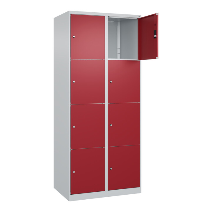 C+P Schließfachschrank Classic PLUS, 2 Abteile, 1850x800x500mm, 7035/3003 Innenhöhe Gefach oben (oberes 453 mm Front RAL 3003 Rubinrot