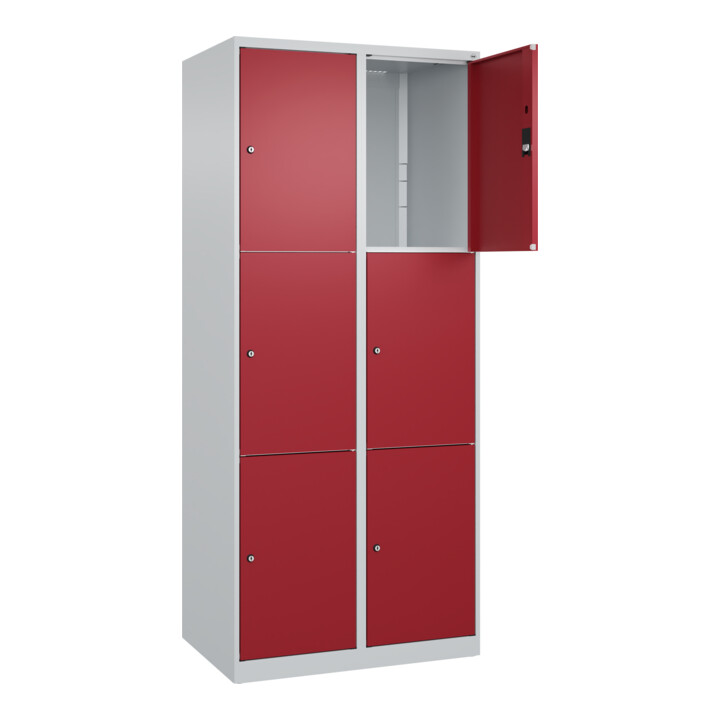 C+P Schließfachschrank Classic PLUS, 2 Abteile, 1850x800x500mm, 7035/3003 Innenhöhe Gefach oben (oberes 599 mm Front RAL 3003 Rubinrot