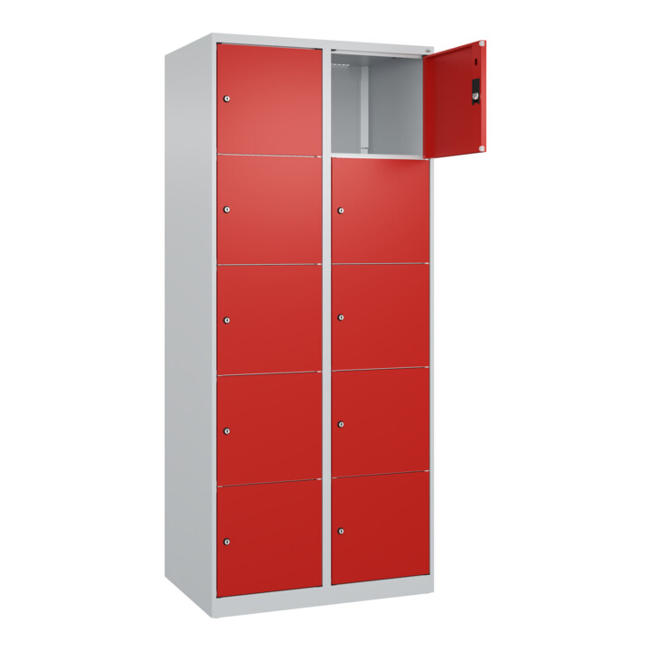 C+P Schließfachschrank Classic PLUS, 2 Abteile, 1850x800x500mm, 7035/3020 Innenhöhe Gefach oben (oberes 365 mm Front RAL 3020 Verkehrsrot
