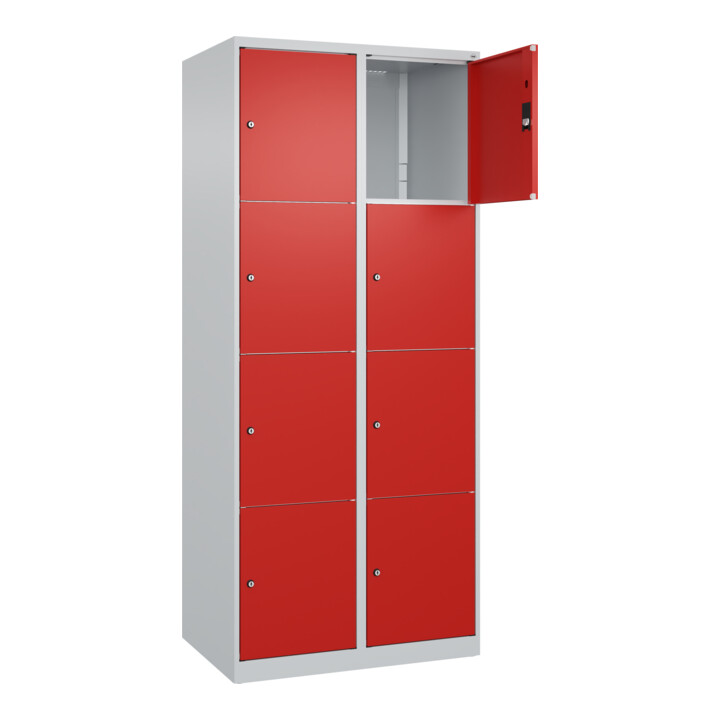 C+P Schließfachschrank Classic PLUS, 2 Abteile, 1850x800x500mm, 7035/3020 Innenhöhe Gefach oben (oberes 453 mm Front RAL 3020 Verkehrsrot