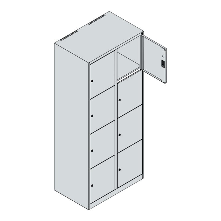 C+P Schließfachschrank Classic PLUS, 2 Abteile, 1850x800x500mm, 7035/3020 Innenhöhe Gefach oben (oberes 453 mm Front RAL 3020 Verkehrsrot