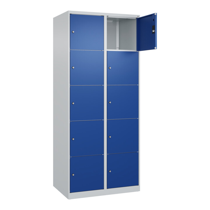 C+P Schließfachschrank Classic PLUS, 2 Abteile, 1850x800x500mm, 7035/5010 Innenhöhe Gefach oben (oberes 365 mm Front RAL 5010 Enzianblau