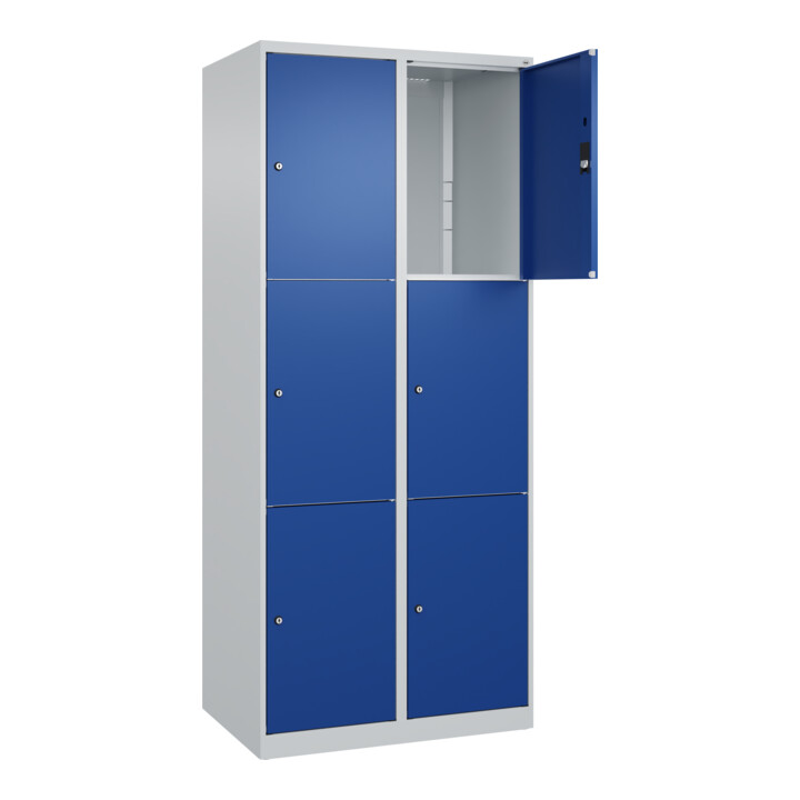 C+P Schließfachschrank Classic PLUS, 2 Abteile, 1850x800x500mm, 7035/5010 Innenhöhe Gefach oben (oberes 599 mm Front RAL 5010 Enzianblau