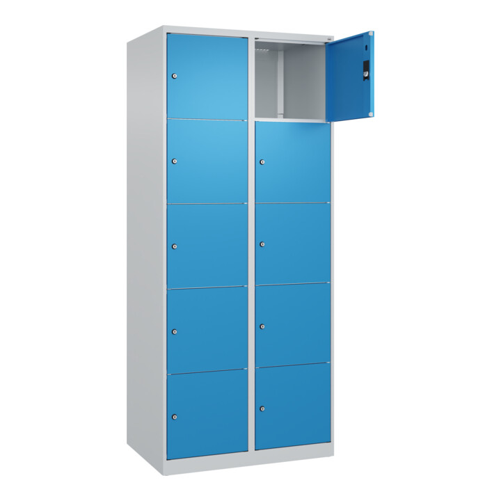 C+P Schließfachschrank Classic PLUS, 2 Abteile, 1850x800x500mm, 7035/5012 Innenhöhe Gefach oben (oberes 365 mm Front RAL 5012 Lichtblau