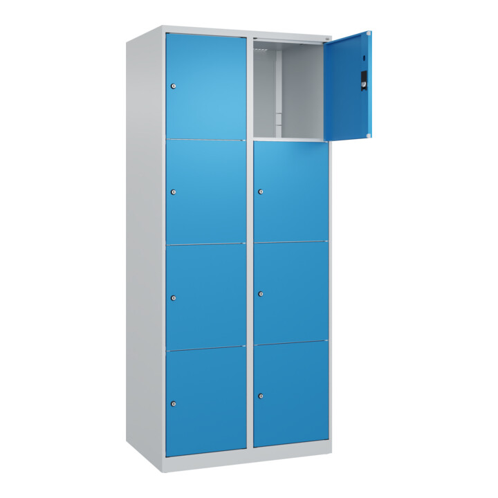 C+P Schließfachschrank Classic PLUS, 2 Abteile, 1850x800x500mm, 7035/5012 Innenhöhe Gefach oben (oberes 453 mm Front RAL 5012 Lichtblau