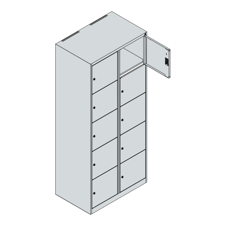 C+P Schließfachschrank Classic PLUS, 2 Abteile, 1850x800x500mm, 7035/5023 Innenhöhe Gefach oben (oberes 365 mm Front RAL 5023 Fernblau