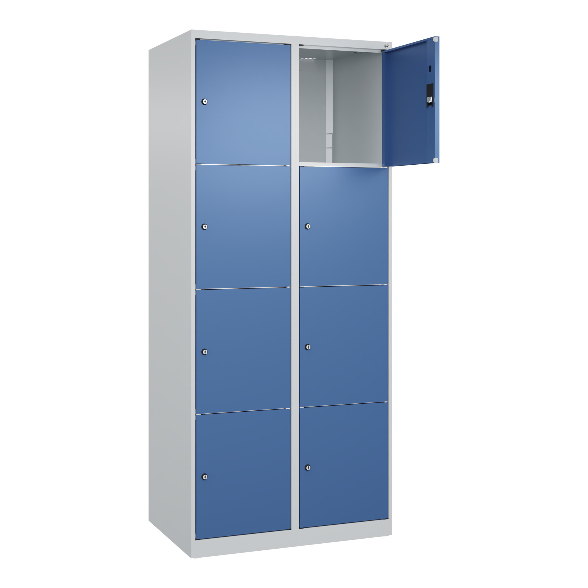 C+P Schließfachschrank Classic PLUS, 2 Abteile, 1850x800x500mm, 7035/5023 Innenhöhe Gefach oben (oberes 453 mm Front RAL 5023 Fernblau ; C + P Möbelsy
