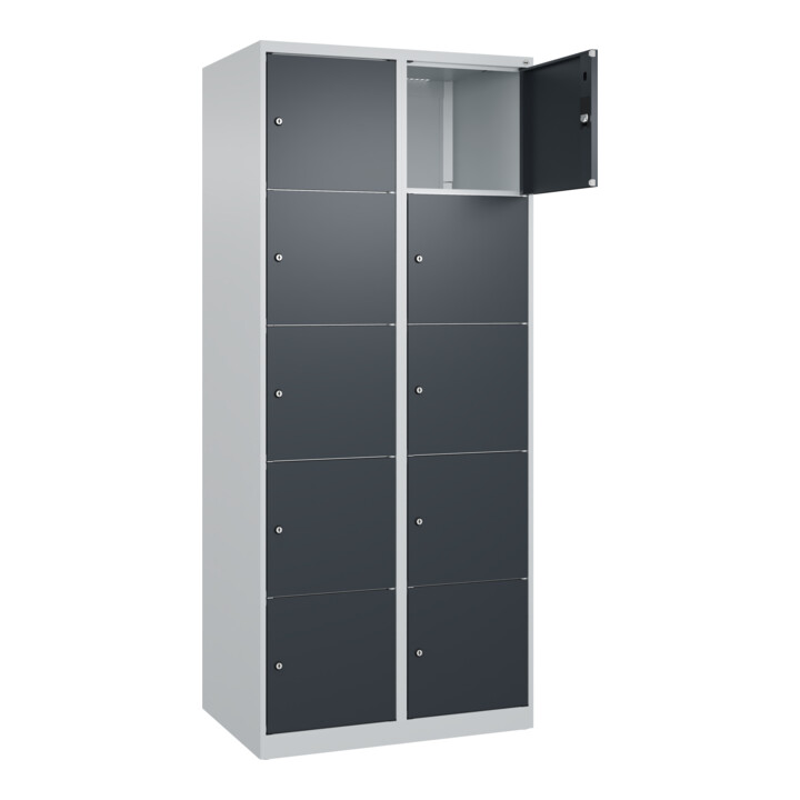 C+P Schließfachschrank Classic PLUS, 2 Abteile, 1850x800x500mm, 7035/7016 Innenhöhe Gefach oben (oberes 365 mm Front RAL 7016 Anthrazitgrau