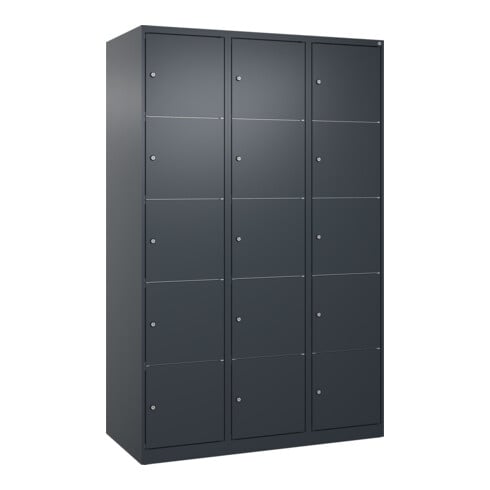 C+P Schließfachschrank Classic PLUS, 3 Abteile, 1850x1200x500mm, 7016/7016 Innenhöhe Gefach oben (oberes 365 mm Front RAL 7016 Anthrazitgrau