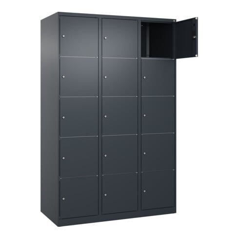 C+P Schließfachschrank Classic PLUS, 3 Abteile, 1850x1200x500mm, 7016/7016 Innenhöhe Gefach oben (oberes 365 mm Front RAL 7016 Anthrazitgrau