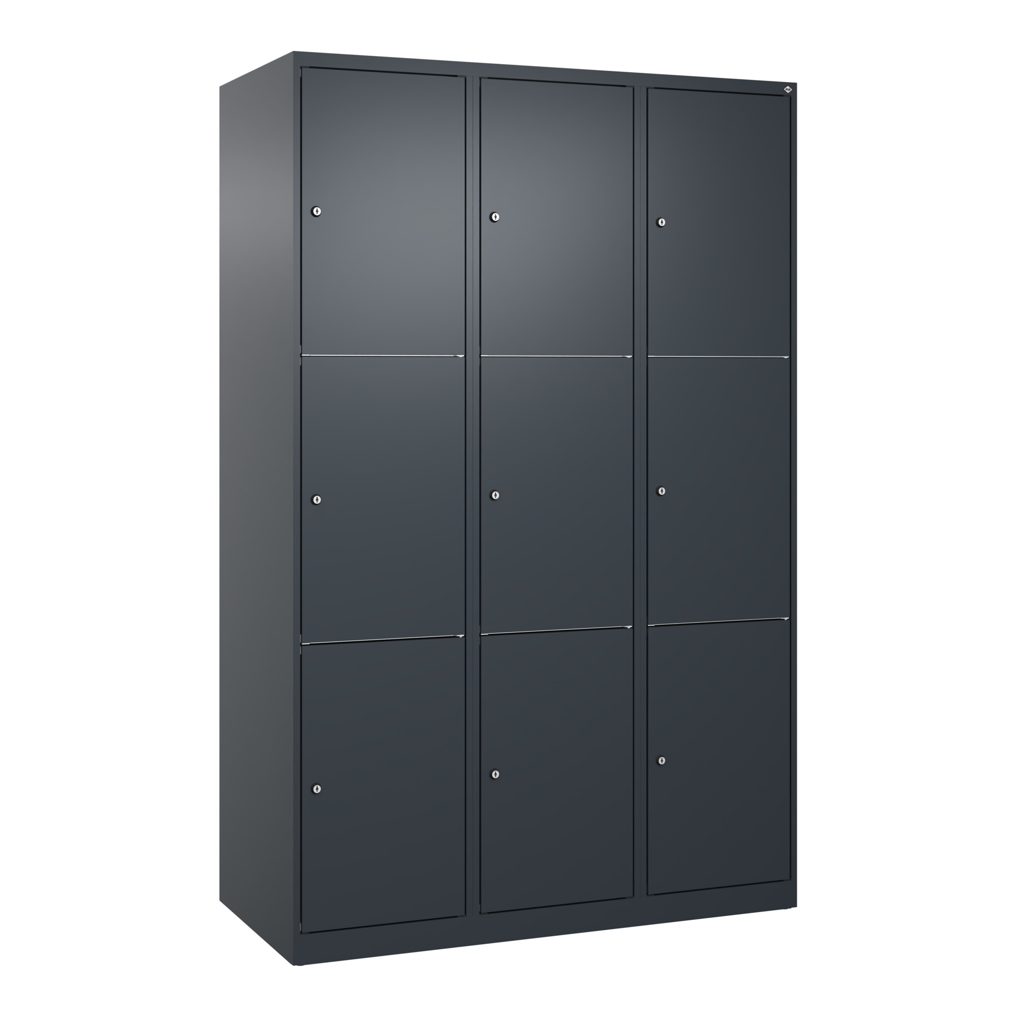C+P Schließfachschrank Classic PLUS, 3 Abteile, 1850x1200x500mm, 7016/7016 Innenhöhe Gefach oben (oberes 599 mm Front RAL 7016 Anthrazitgrau ; C + P M