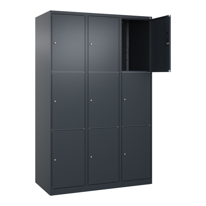 C+P Schließfachschrank Classic PLUS, 3 Abteile, 1850x1200x500mm, 7016/7016 Innenhöhe Gefach oben (oberes 599 mm Front RAL 7016 Anthrazitgrau