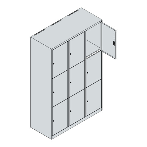 C+P Schließfachschrank Classic PLUS, 3 Abteile, 1850x1200x500mm, 7016/7016 Innenhöhe Gefach oben (oberes 599 mm Front RAL 7016 Anthrazitgrau