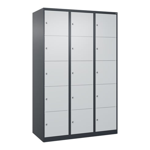 C+P Schließfachschrank Classic PLUS, 3 Abteile, 1850x1200x500mm, 7016/7035 Innenhöhe Gefach oben (oberes 365 mm Front RAL 7035 Lichtgrau