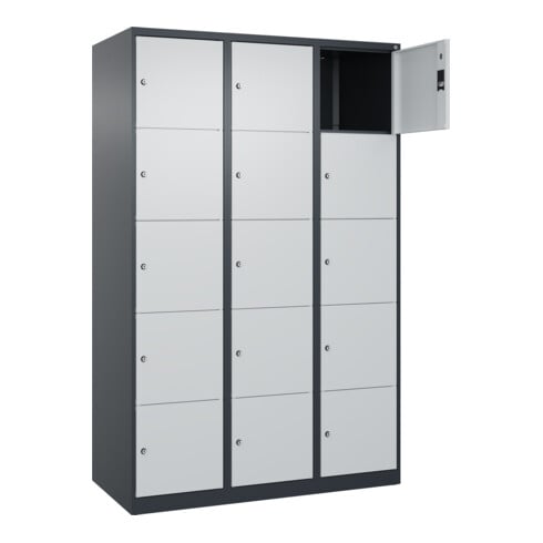 C+P Schließfachschrank Classic PLUS, 3 Abteile, 1850x1200x500mm, 7016/7035 Innenhöhe Gefach oben (oberes 365 mm Front RAL 7035 Lichtgrau