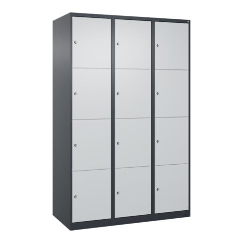 C+P Schließfachschrank Classic PLUS, 3 Abteile, 1850x1200x500mm, 7016/7035 Innenhöhe Gefach oben (oberes 453 mm Front RAL 7035 Lichtgrau