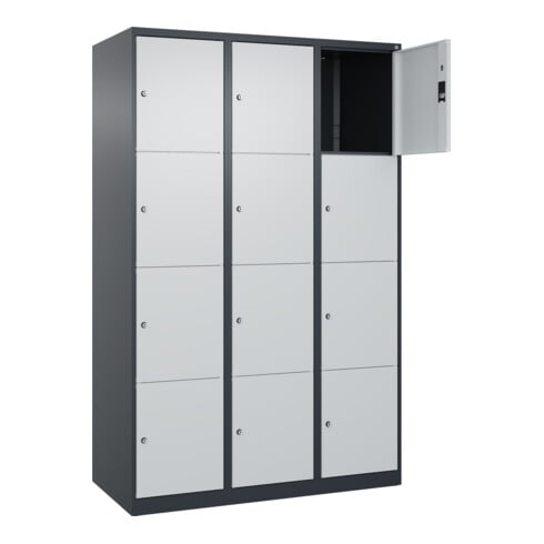 C+P Schließfachschrank Classic PLUS, 3 Abteile, 1850x1200x500mm, 7016/7035 Innenhöhe Gefach oben (oberes 453 mm Front RAL 7035 Lichtgrau