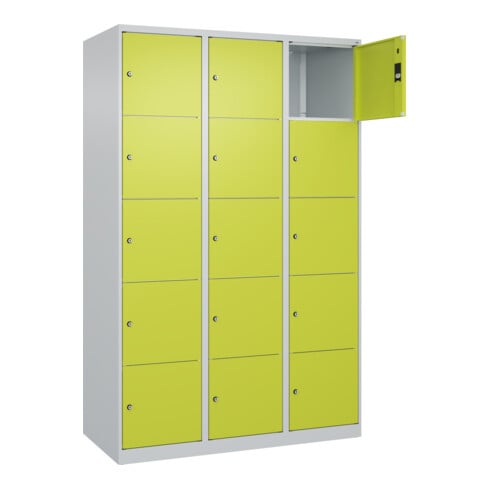 C+P Schließfachschrank Classic PLUS, 3 Abteile, 1850x1200x500mm, 7035/0024 Innenhöhe Gefach oben (oberes 365 mm Front 1108060 RDS Viridingrün